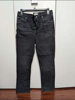 NWT Agolde Black Riley High-Rise Cropped Straight-Leg Jeans